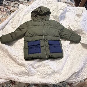 Old Navy Kids Dino Puffer Jacket in Olive and Navy